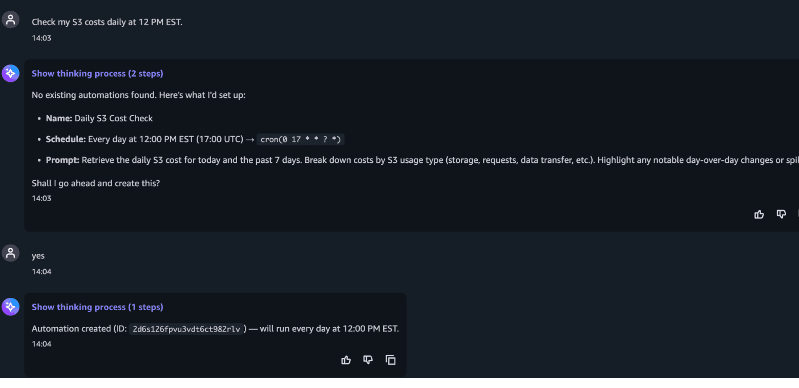 AWS FinOps Agent: sets up a daily scheduled S3 cost report